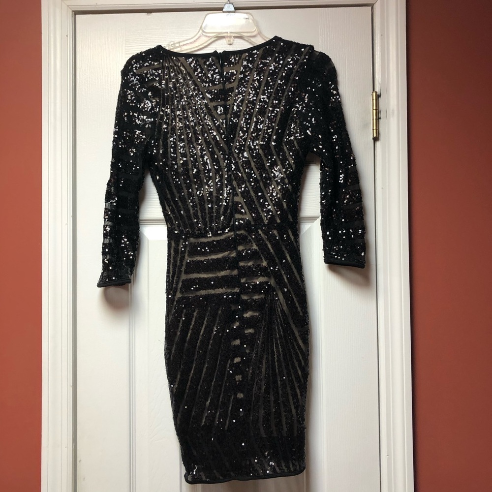 Black Sequin V Neck Dress - Picture 2 of 4